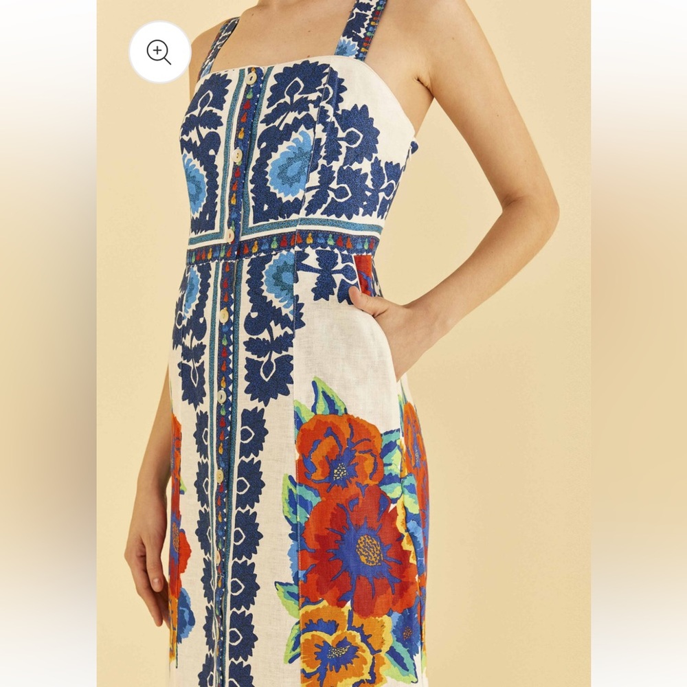 FARM Rio Off-White Flower Tapestry Midi Dress - Picture 2 of 5